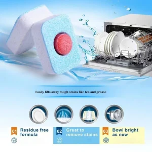 10Pcs Dishwasher Cleaner Cleaning Sheet Strong Oil Stain Odor Removal Descaling Detergent Tablets Kitchen Deep Cleaning Tools