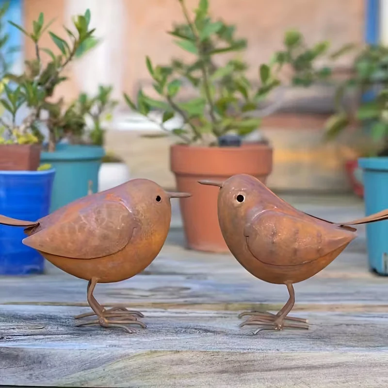1/2Pcs Rustic Metal Birds Outdoor Garden Decor, Iron Art Bird Statue Sculpture Ornament for Yard, Patio and Lawn Decoration