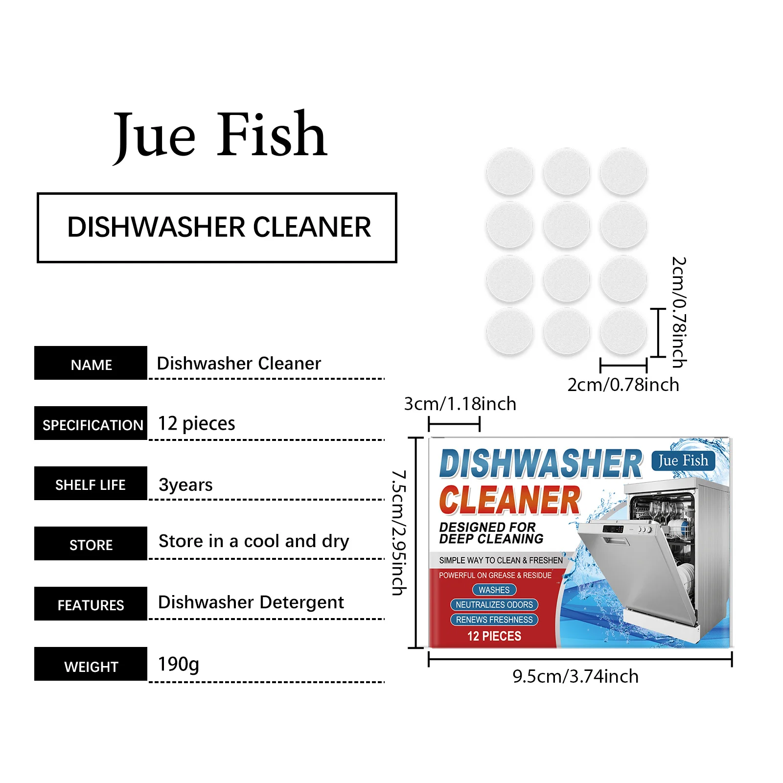 12pieces Dishwasher Cleaner Tablets - Powerful Degreasing & Descaling, Removes Limescale, Household Cleaning Supplies - Image 6