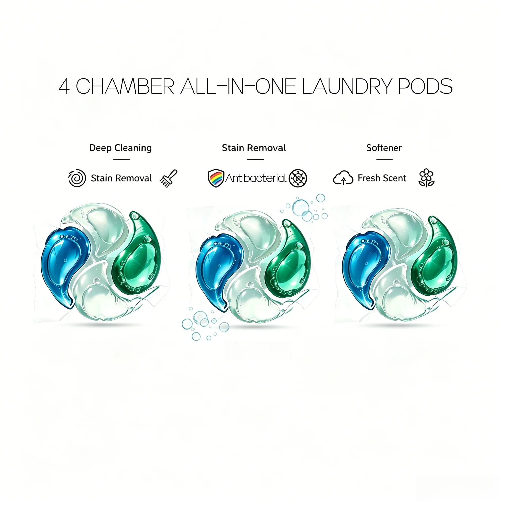 15g 4-Chamber Laundry Pods 10/30 Pack, Fast Dissolve Scented Detergent Beads For All Fabrics & Activewear - Image 3