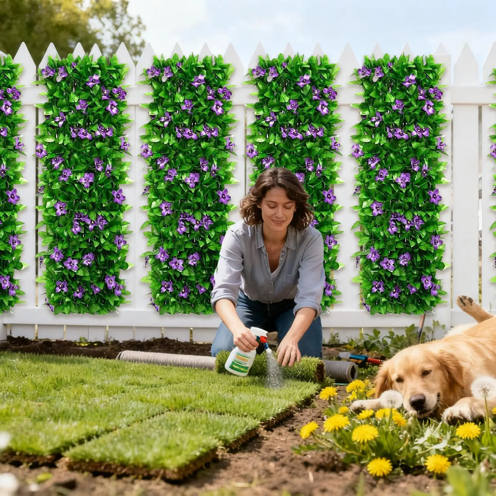 18x200cm Greenery Panels Artificial Expandable Gardening Supplies with Flower Privacy Fence Screen for Home Hotel Restaurant - Image 4