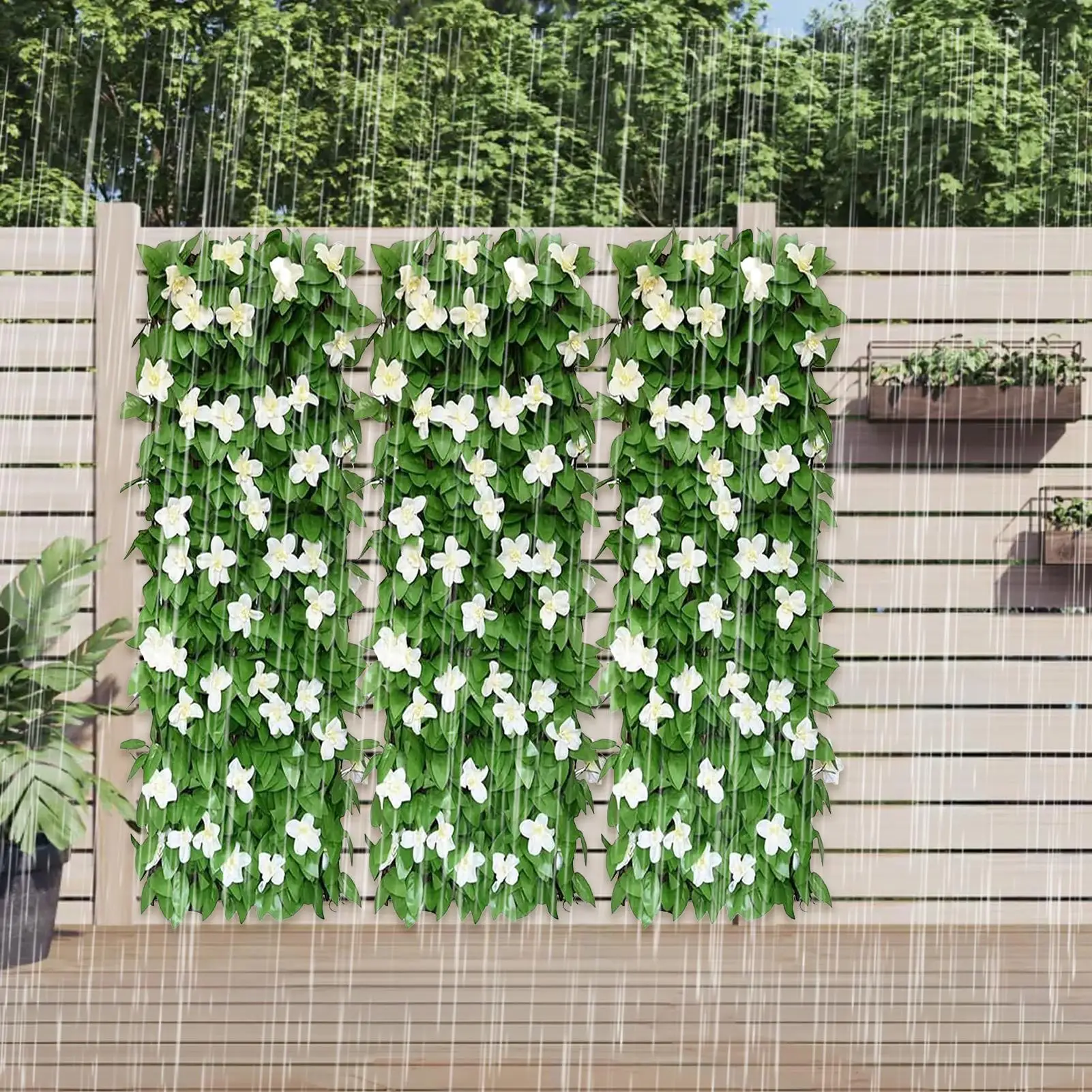 18x200cm Greenery Panels Artificial Expandable Gardening Supplies with Flower Privacy Fence Screen for Home Hotel Restaurant - Image 3