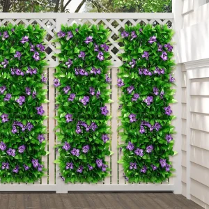 18x200cm Greenery Panels Artificial Expandable Gardening Supplies with Flower Privacy Fence Screen for Home Hotel Restaurant
