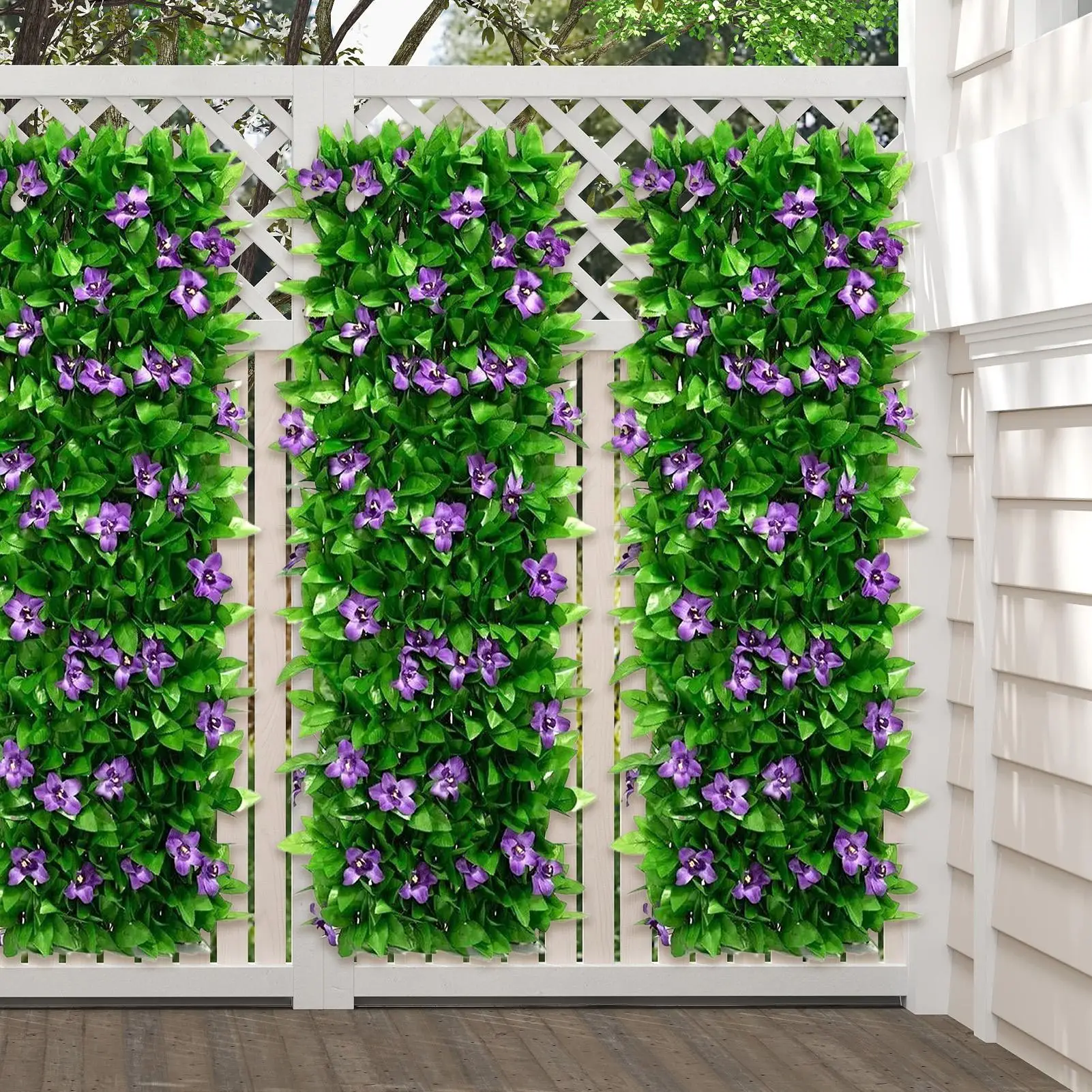 18x200cm Greenery Panels Artificial Expandable Gardening Supplies with Flower Privacy Fence Screen for Home Hotel Restaurant