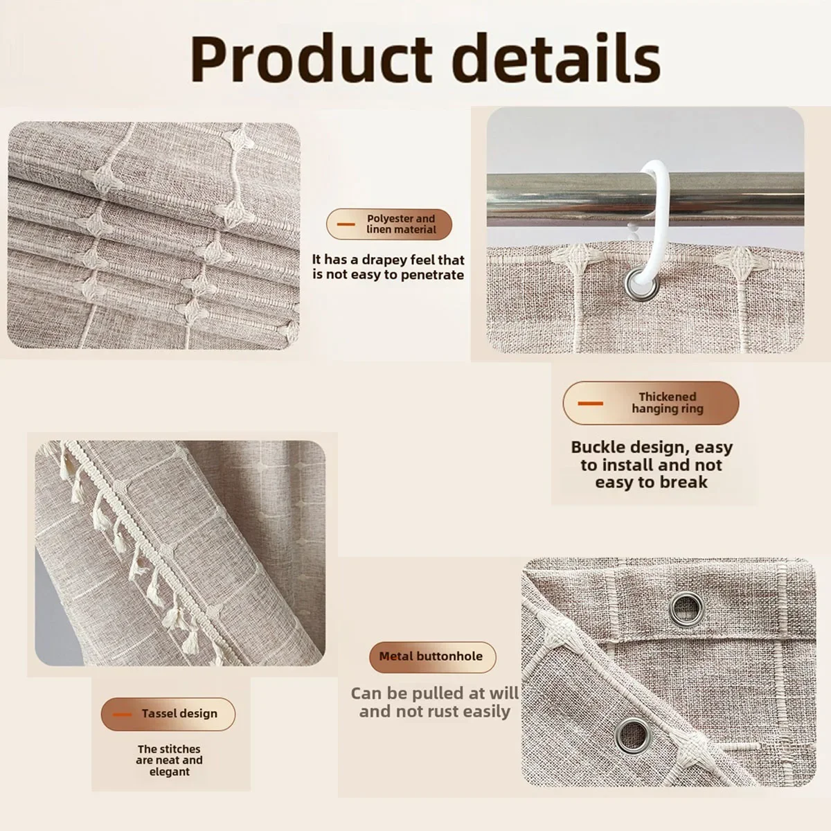 1PC Grid Tassel Shower Curtain Bathroom Decoration Waterproof Washable Fabric Bathtub Deluxe Standard Shower Curtain Sets - Image 5