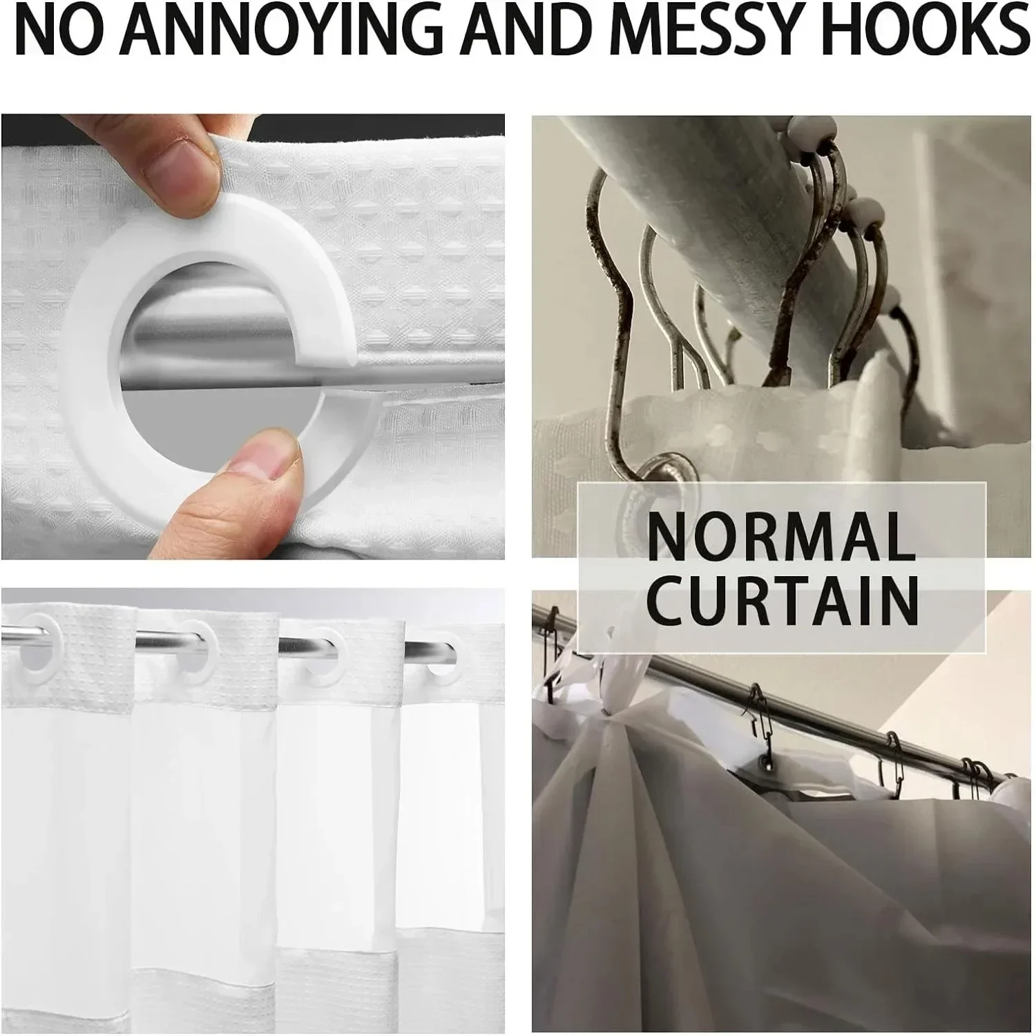 1PC Hookless Shower Curtain Set Double (with Liner) Removable White Waffle Shower Curtain Bathroom Decor Multiple Color Options - Image 4
