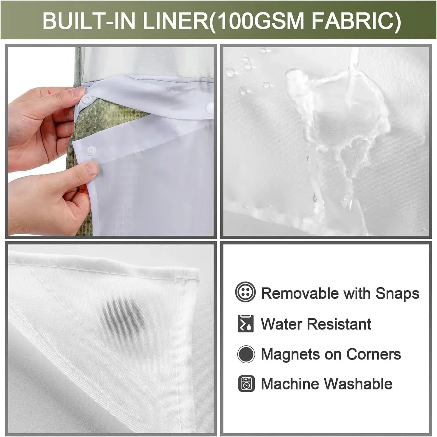 1PC Hookless Shower Curtain Set Double (with Liner) Removable White Waffle Shower Curtain Bathroom Decor Multiple Color Options - Image 3