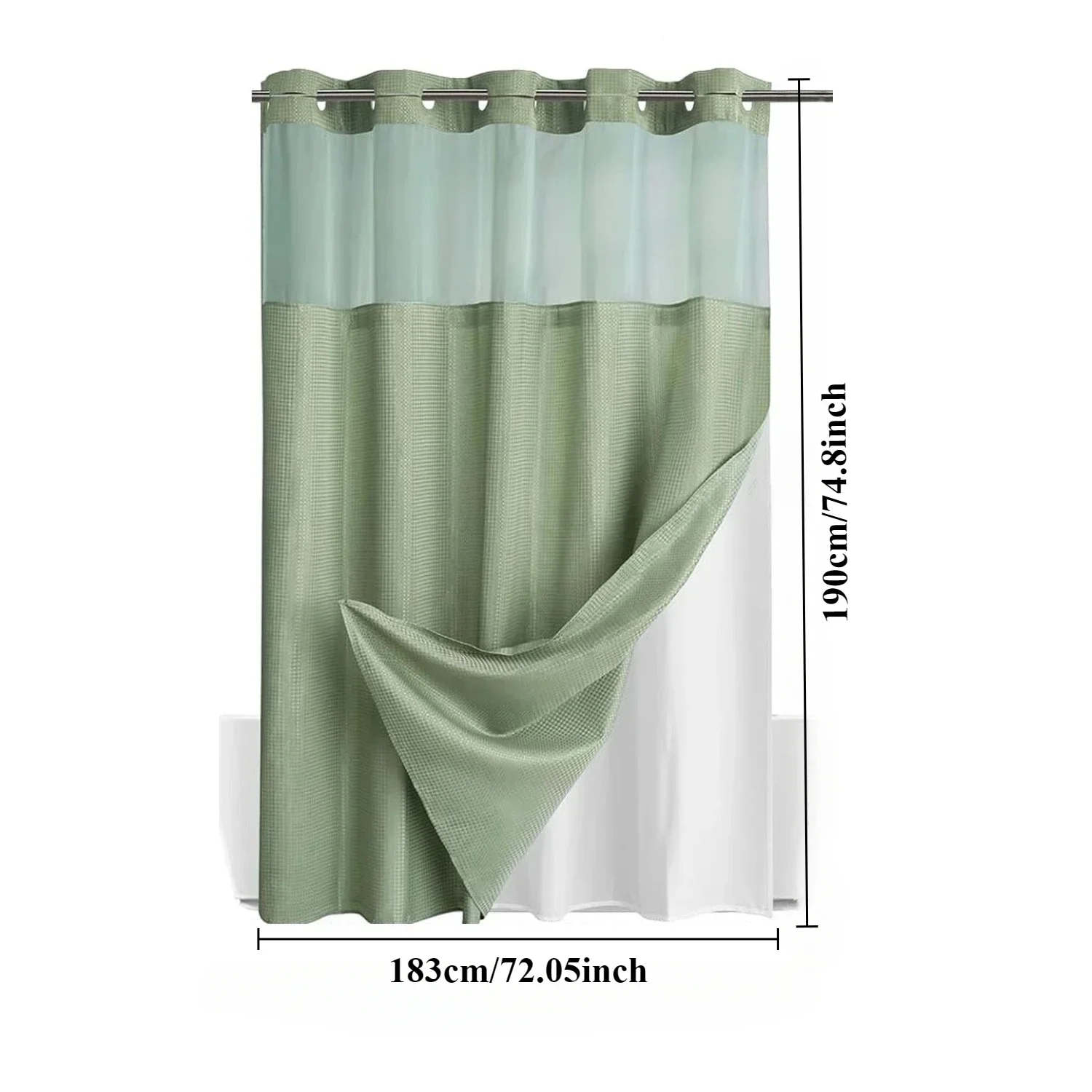 1PC Hookless Shower Curtain Set Double (with Liner) Removable White Waffle Shower Curtain Bathroom Decor Multiple Color Options - Image 6