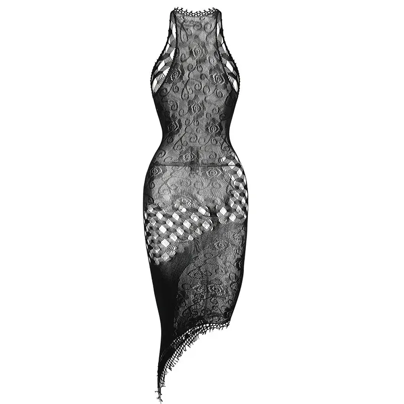 1PC Sexy Women Fishnet See Through Cover Up Bodysuit Hollow Out Halter Beachwear Bodystocking Without Underwear Swimsuit K298 - Image 2