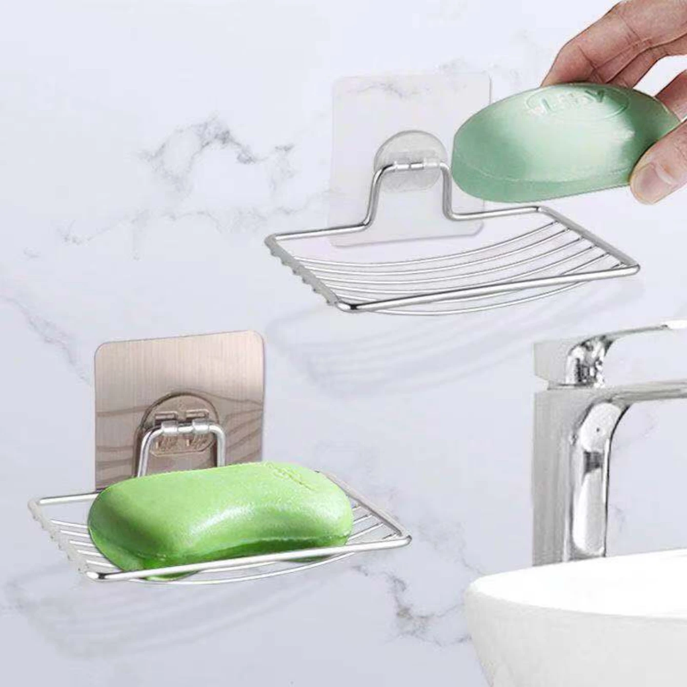1PC-Stainless Steel Soap Rack Punch-free Nail-free Bathroom Single Layer Drain Wall Hanging Sucker Soap Box Light Luxury Shelf - Image 5