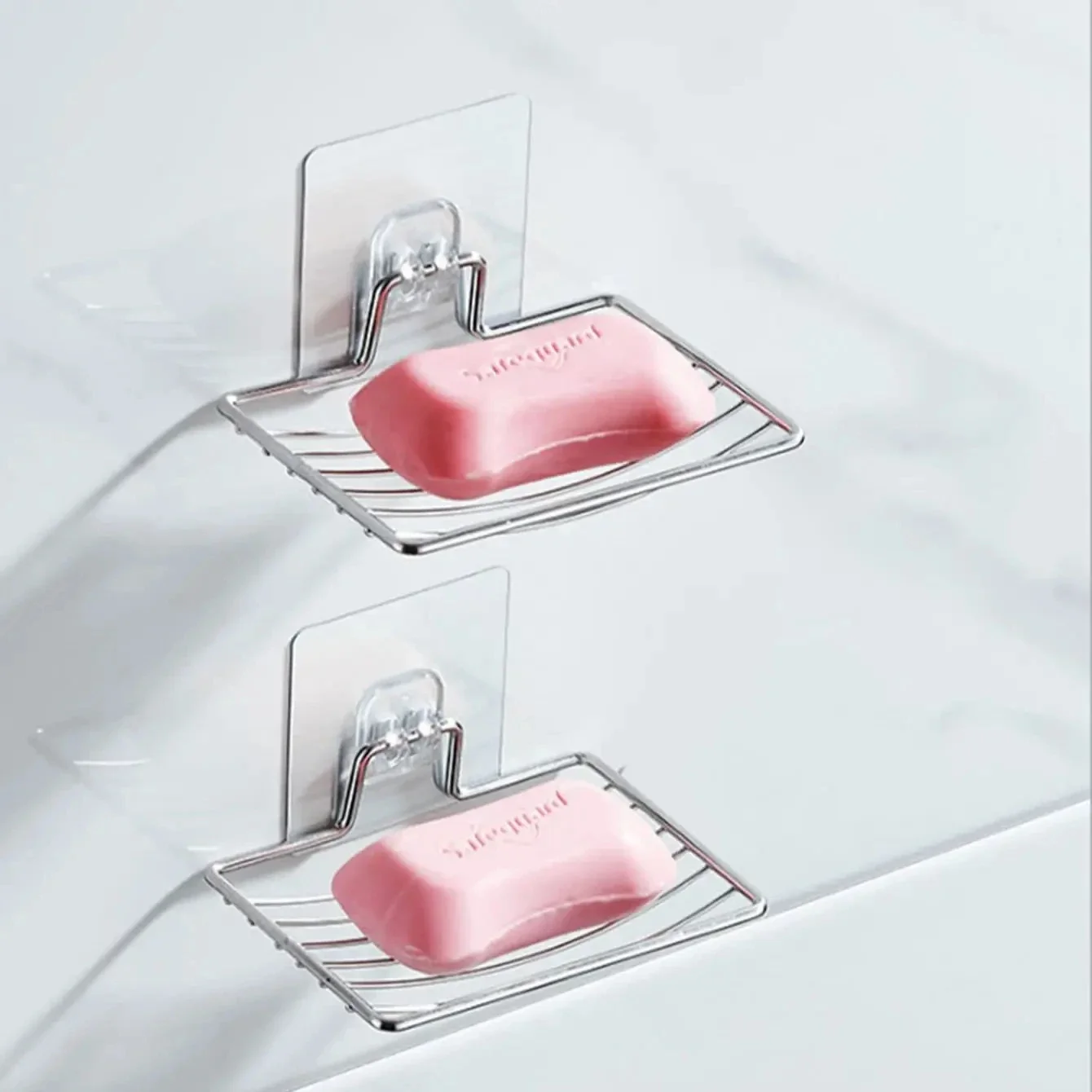 1PC-Stainless Steel Soap Rack Punch-free Nail-free Bathroom Single Layer Drain Wall Hanging Sucker Soap Box Light Luxury Shelf - Image 3