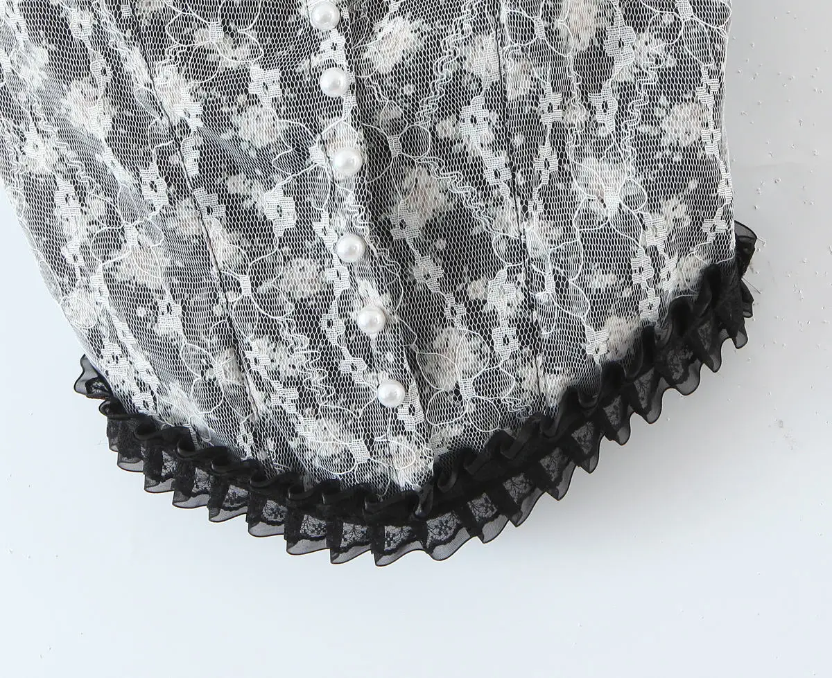 1PC Women's Camisole Summer French Lace Floral Ruffle No Steel Ring With Chest Pad Girl Bottoming Shirt Tank Top - Image 6
