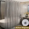 1Pc Gray Crystal Shower Curtain with Bottom Magnets & Hooks, Plastic Transparent Bath Curtain Liner Bathroom Accessories