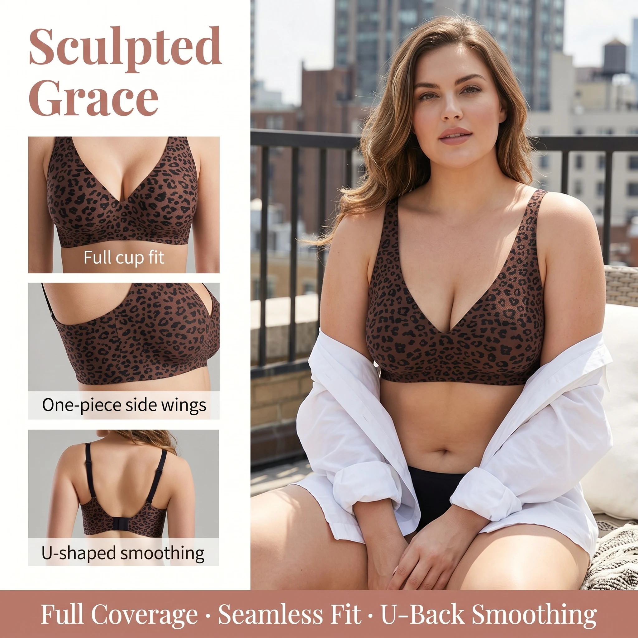 1Pcs Leopard Print Seamless Wireless Bra, Full Coverage Push Up Bralette, Anti-Sagging Breathable Soft Thin Cup for Sports Yoga Daily - Image 7