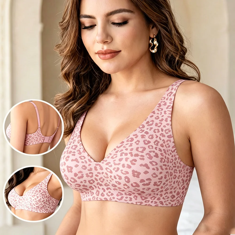 1Pcs Leopard Print Seamless Wireless Bra, Full Coverage Push Up Bralette, Anti-Sagging Breathable Soft Thin Cup for Sports Yoga Daily - Image 2