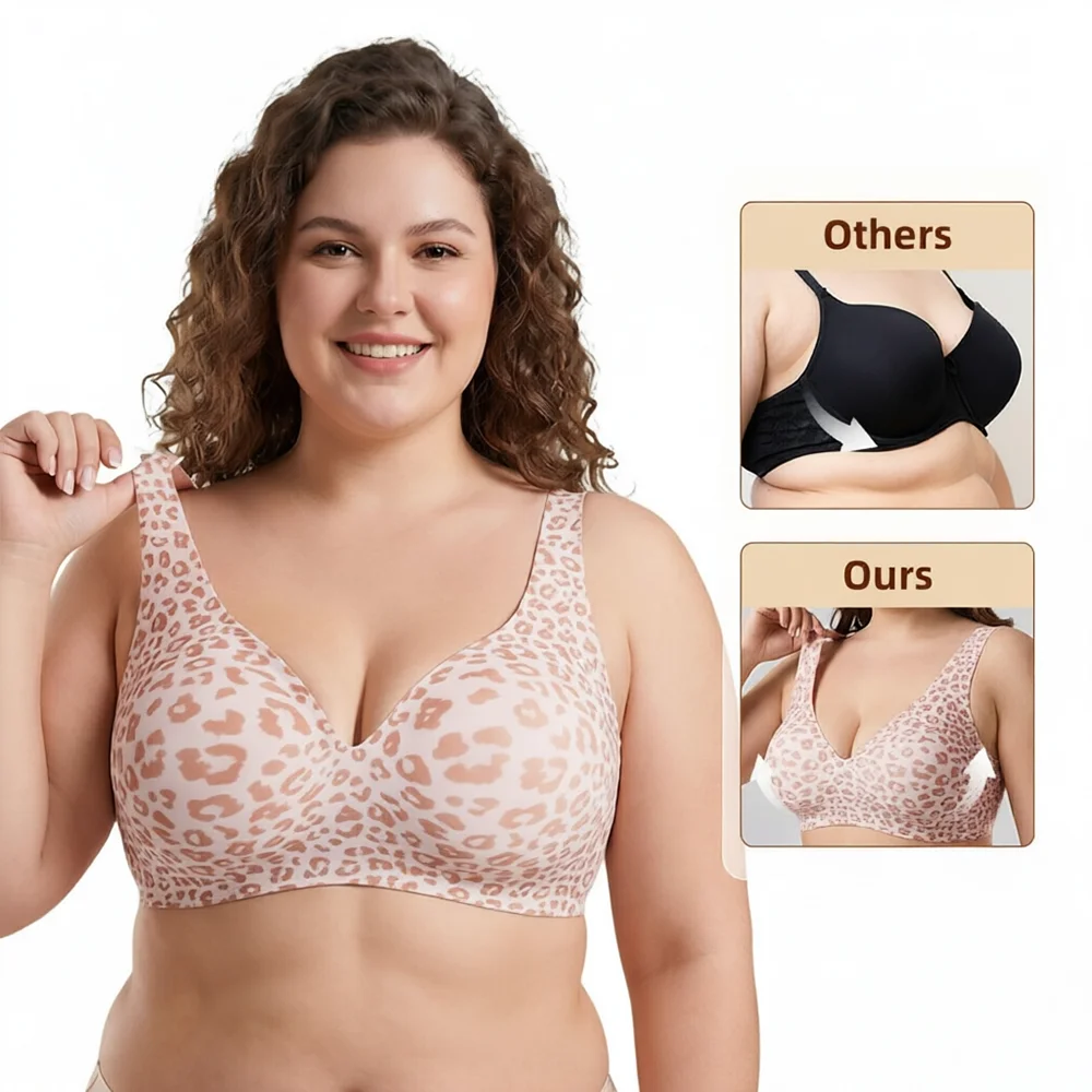 1Pcs Leopard Print Seamless Wireless Bra, Full Coverage Push Up Bralette, Anti-Sagging Breathable Soft Thin Cup for Sports Yoga Daily