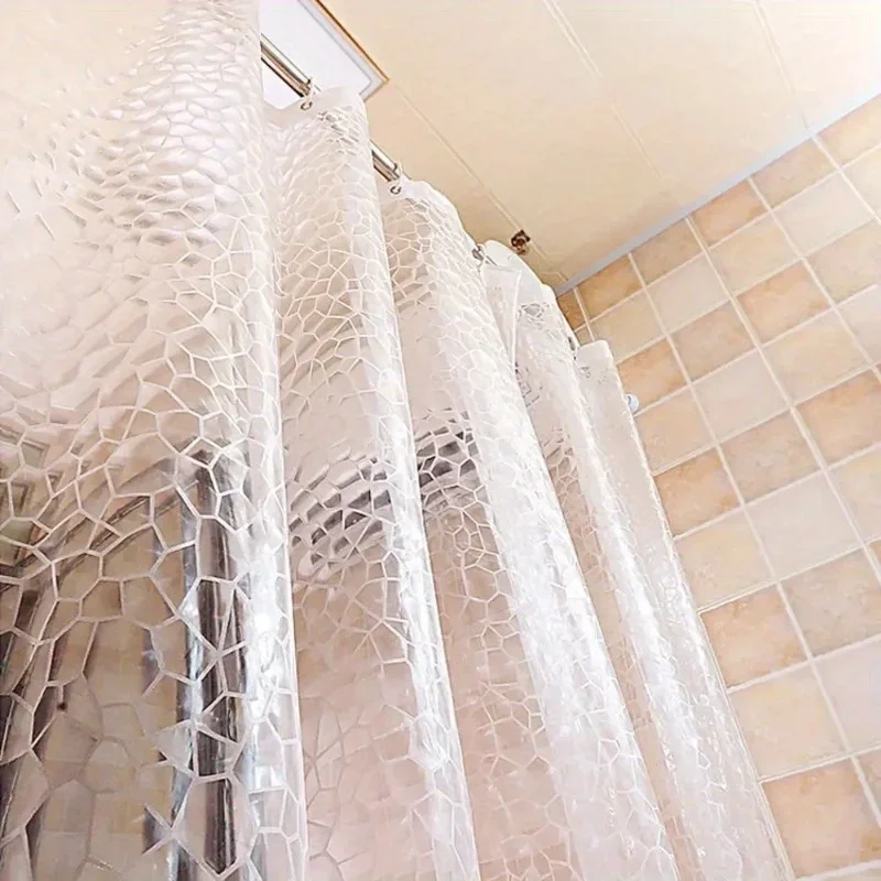 1Set Waterproof Bathroom Shower Curtain Transparent Bathroom Curtain with Hooks Thickened Bathing Sheer Wide Bath Curtain