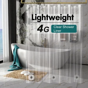 1pc 4G Lightweight Shower Curtain Liner with Magnets & Metal Grommets-Plastic Bathroom Curtain Window Curtain with Hooks