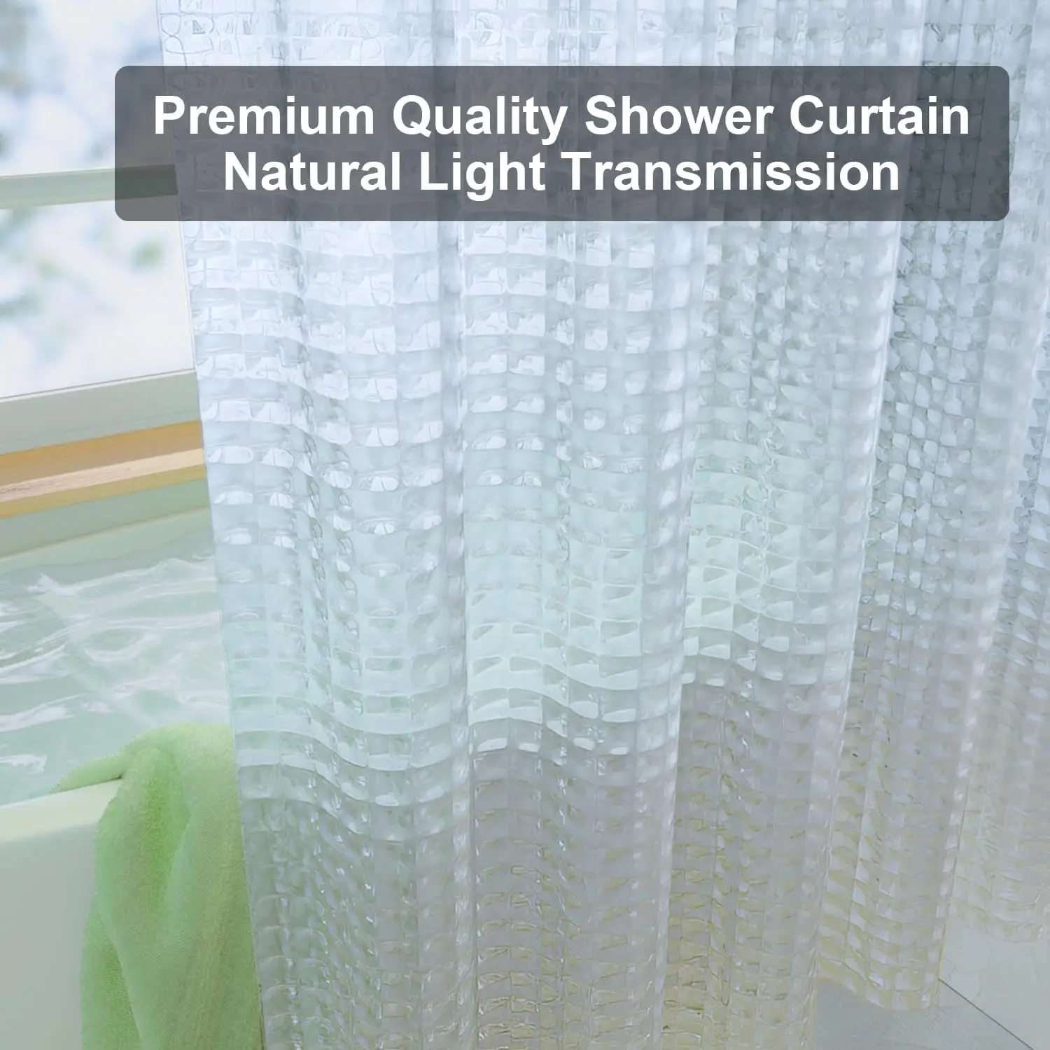 1pc Clear Crystal Shower Curtain Liner PEVA Plastic Luxury Crystal Shower Curtain with Plastic Hooks Water-proof Bath Curtain - Image 3