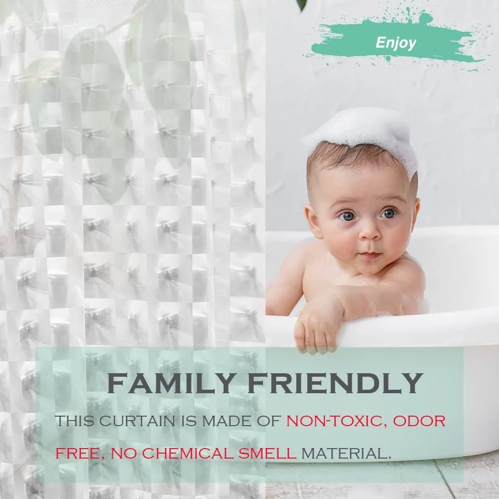 1pc Clear Crystal Shower Curtain Liner PEVA Plastic Luxury Crystal Shower Curtain with Plastic Hooks Water-proof Bath Curtain - Image 5
