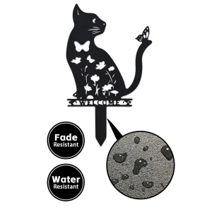 1pc Metal Outdoor Animal Silhouette Decorative Floor Mount, Lawn Ornament Rustic Cast Iron Cat Garden Stake