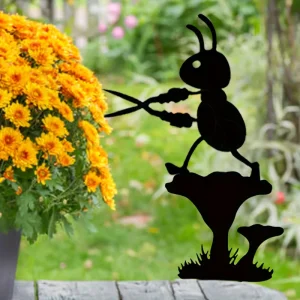 1pc Rustic Country Ant Silhouette Garden Stake, Freestanding Metal Insect Sculpture, Iron Yard Art for Outdoor Home Decor