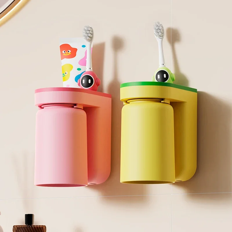 1pc Toothbrush Cup Multi-function Punch-free Toothbrush Holder For Bathroom Wall-mounted Cups Gargle Plastic Home Products - Image 5