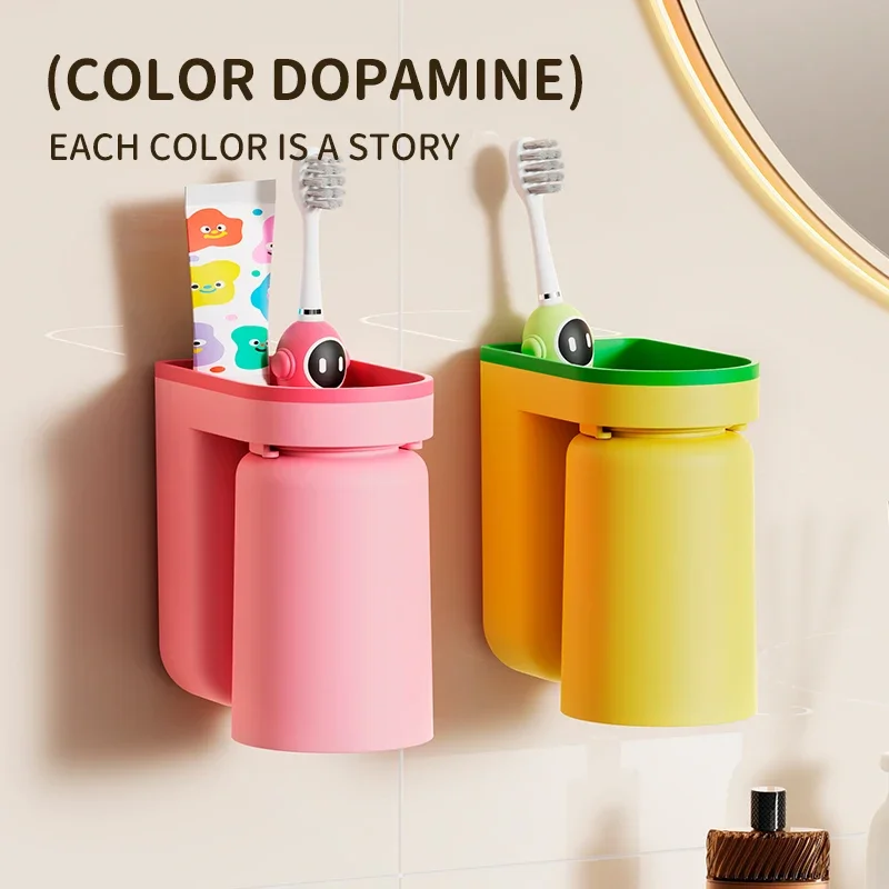 1pc Toothbrush Cup Multi-function Punch-free Toothbrush Holder For Bathroom Wall-mounted Cups Gargle Plastic Home Products - Image 4