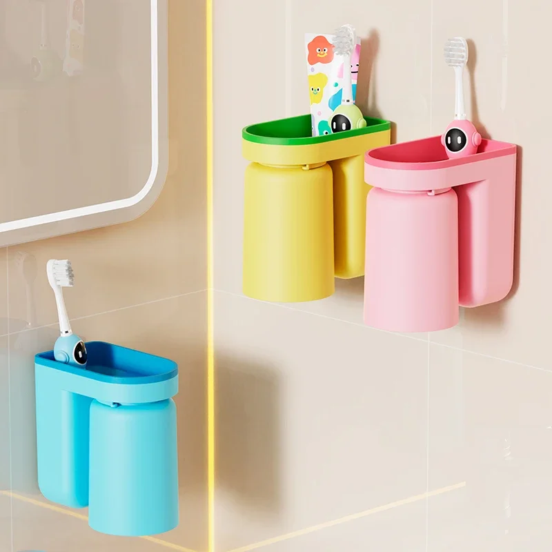 1pc Toothbrush Cup Multi-function Punch-free Toothbrush Holder For Bathroom Wall-mounted Cups Gargle Plastic Home Products