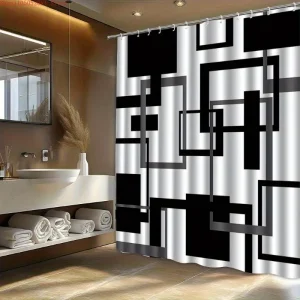 1pc geometric pattern printed shower curtain high end - With Hooks Waterproof Mildew Proof Easy Install Washable