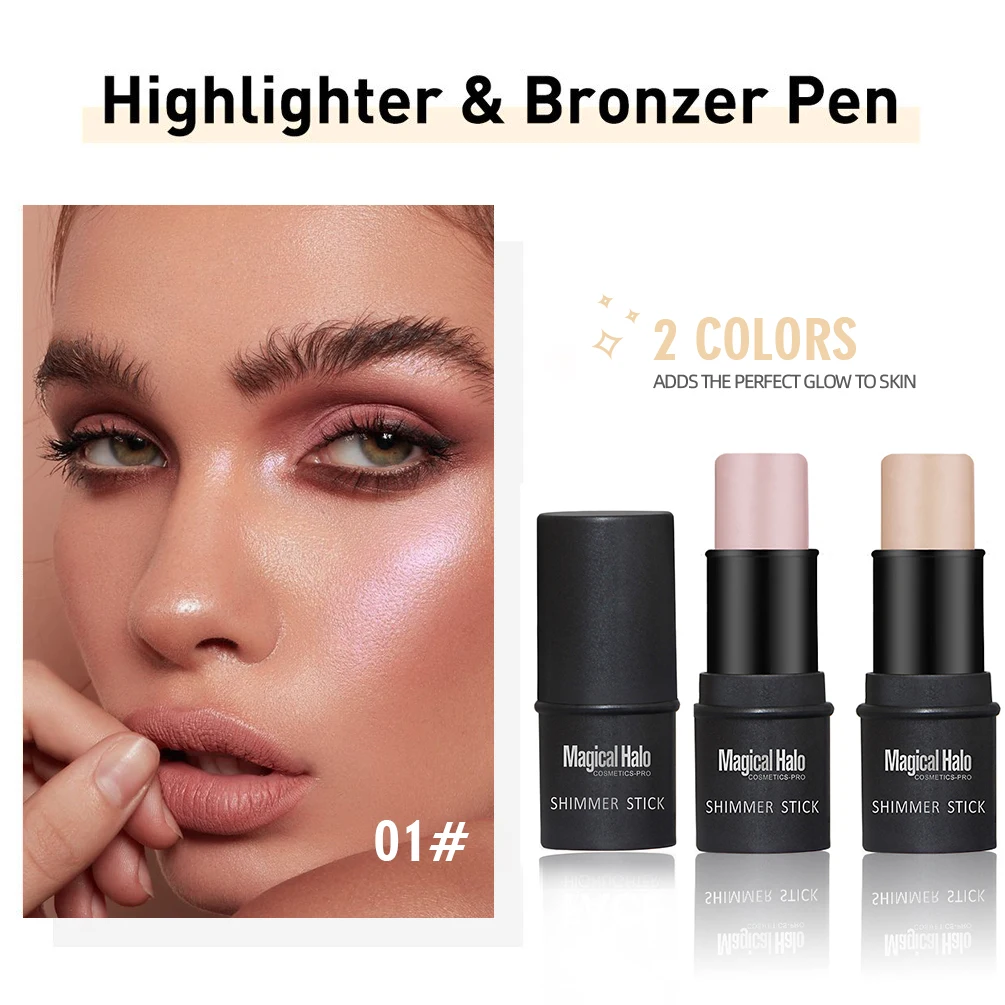 2 Colors Highlight For Face Cosmetic Face Brighten Highlighter Stick Face Contour Bronzer Shimmer Illuminator Stick Makeup Tools - Image 2