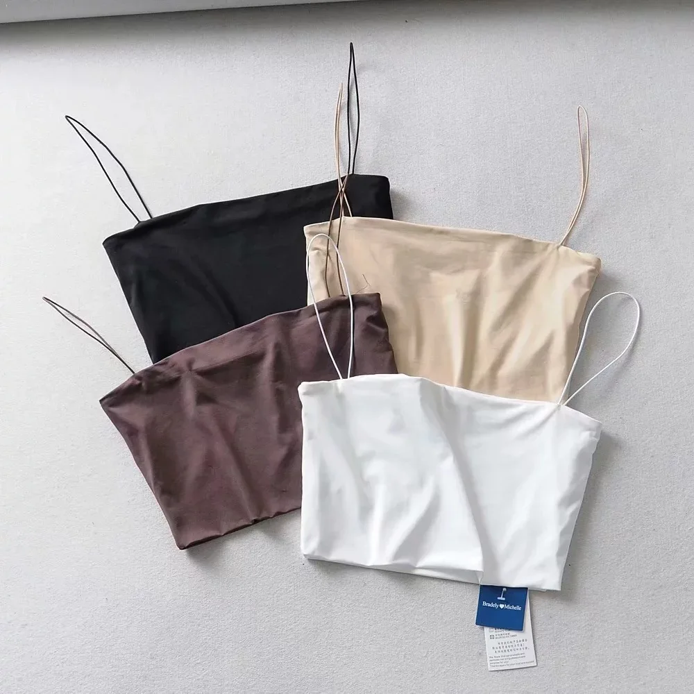 2024 Summer Women's Crop Top Sexy Elastic Cotton Camis sleeveless Short Tank Top Bar