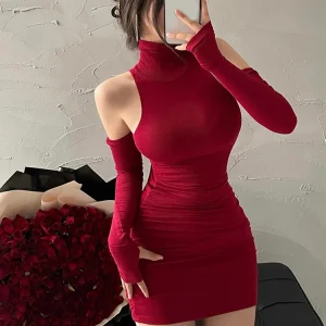 2025 New Women's Mini Dress Sleeveless Pleated Skinny Dress High Neck Lace Up Autumn Black Tight Elastic Party Tank Dresses