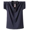 2025 Summer Men T Shirt Button Slim Fit Fashion Cotton Short Sleeve T Shirts Men V Neck Casual T-Shirt Solid 6xl 7xl 8xl Tee Top