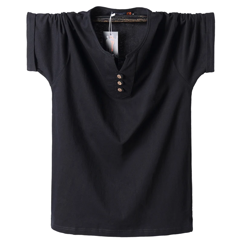 2025 Summer Men T Shirt Button Slim Fit Fashion Cotton Short Sleeve T Shirts Men V Neck Casual T-Shirt Solid 6xl 7xl 8xl Tee Top - Image 3