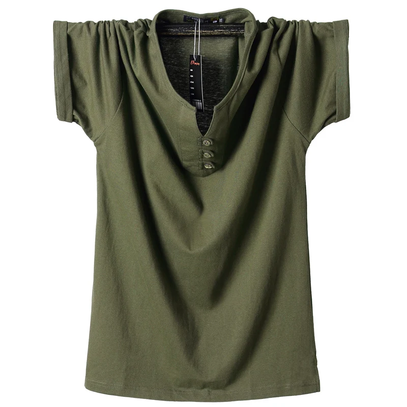 2025 Summer Men T Shirt Button Slim Fit Fashion Cotton Short Sleeve T Shirts Men V Neck Casual T-Shirt Solid 6xl 7xl 8xl Tee Top - Image 2