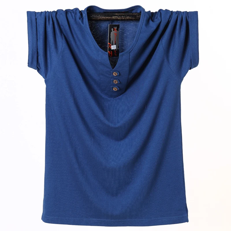 2025 Summer Men T Shirt Button Slim Fit Fashion Cotton Short Sleeve T Shirts Men V Neck Casual T-Shirt Solid 6xl 7xl 8xl Tee Top - Image 4