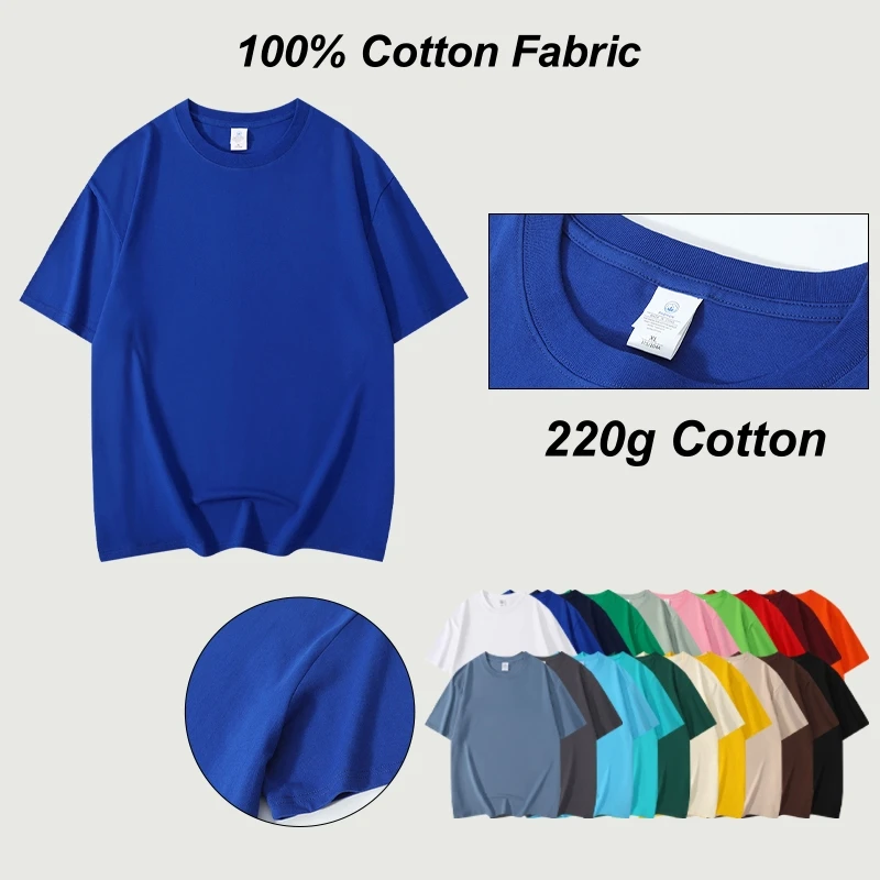 2025 Summer Men's T Shirts 100% Cotton Slim Fit Oversized T-Shirt Men Sport Solid Color Short Sleeve Tops Tee 20 Colors - Image 3