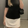 2025 Turtleneck Half Sleeve Mini Dresses French Style Fashion Elegant Black And White Patchwork Bodycon Dress