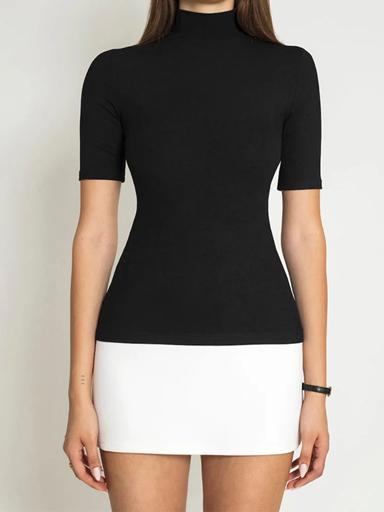 2025 Turtleneck Half Sleeve Mini Dresses French Style Fashion Elegant Black And White Patchwork Bodycon Dress - Image 6