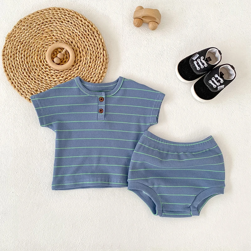 2026 Summer Baby Clothing Set Baby Boy Cute Clothing Set 0-24M Striped Tee and Shorts 2 Pcs Boy Clothes Suit - Image 2