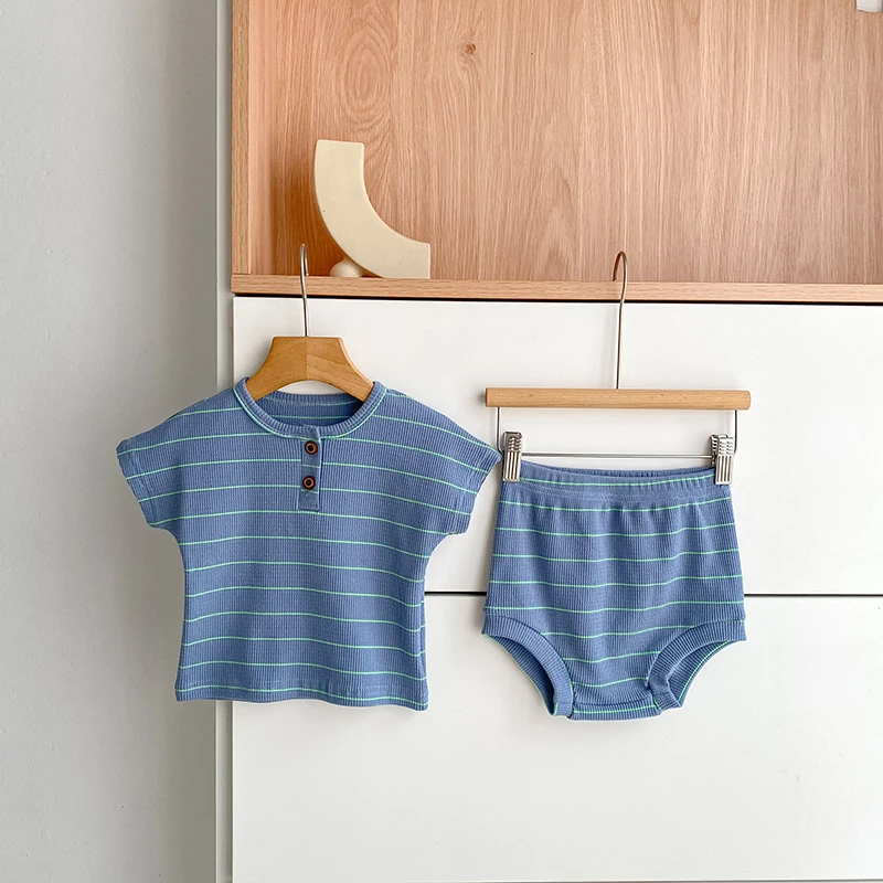 2026 Summer Baby Clothing Set Baby Boy Cute Clothing Set 0-24M Striped Tee and Shorts 2 Pcs Boy Clothes Suit - Image 4