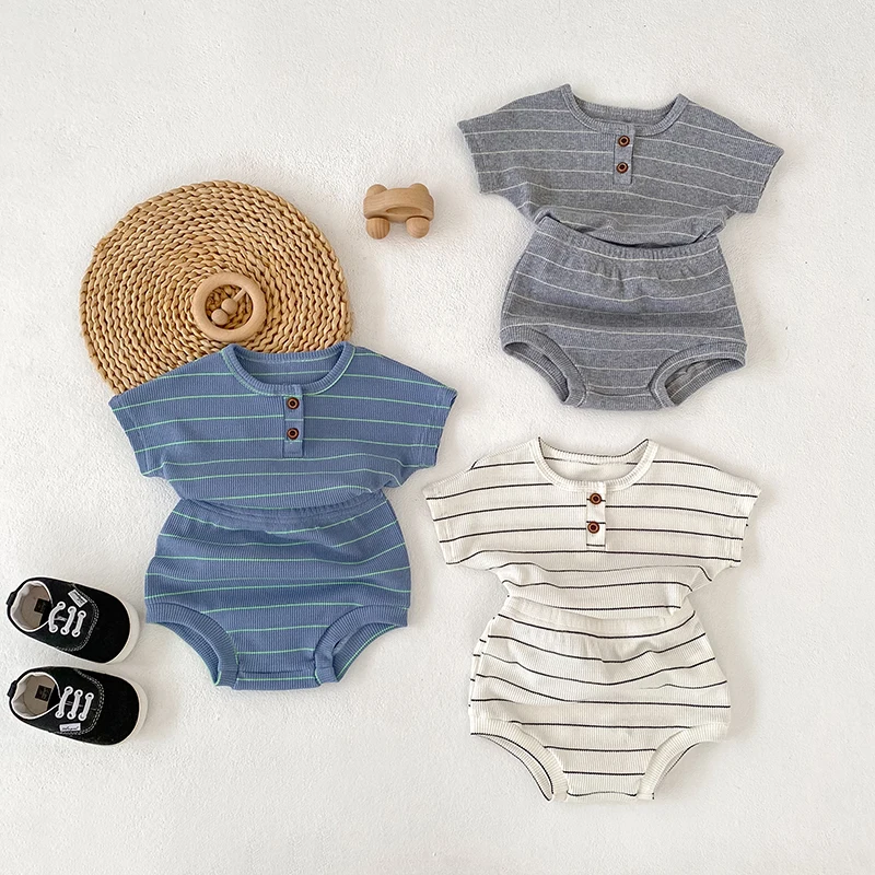 2026 Summer Baby Clothing Set Baby Boy Cute Clothing Set 0-24M Striped Tee and Shorts 2 Pcs Boy Clothes Suit - Image 3