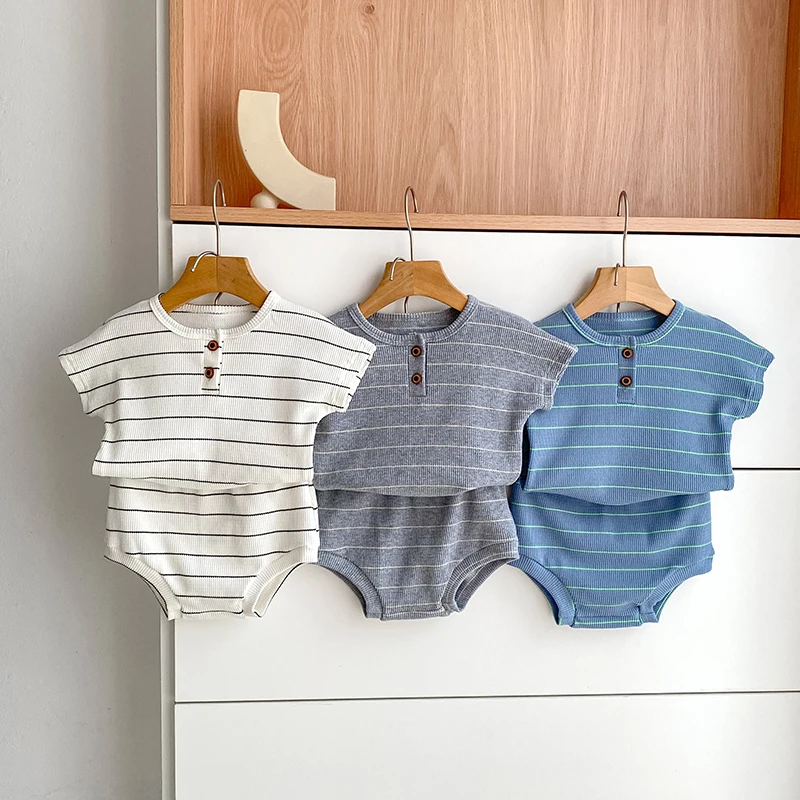 2026 Summer Baby Clothing Set Baby Boy Cute Clothing Set 0-24M Striped Tee and Shorts 2 Pcs Boy Clothes Suit - Image 6