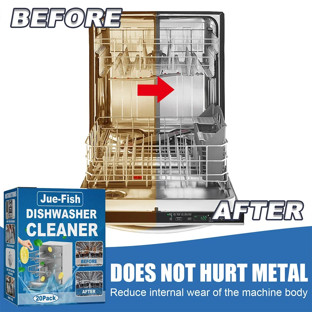 20PCS Dishwasher Cleaner Strong Oil Stain Odor Removal Descaling Detergent Tablets Kitchen Deep Cleaning Tools Washing Machi