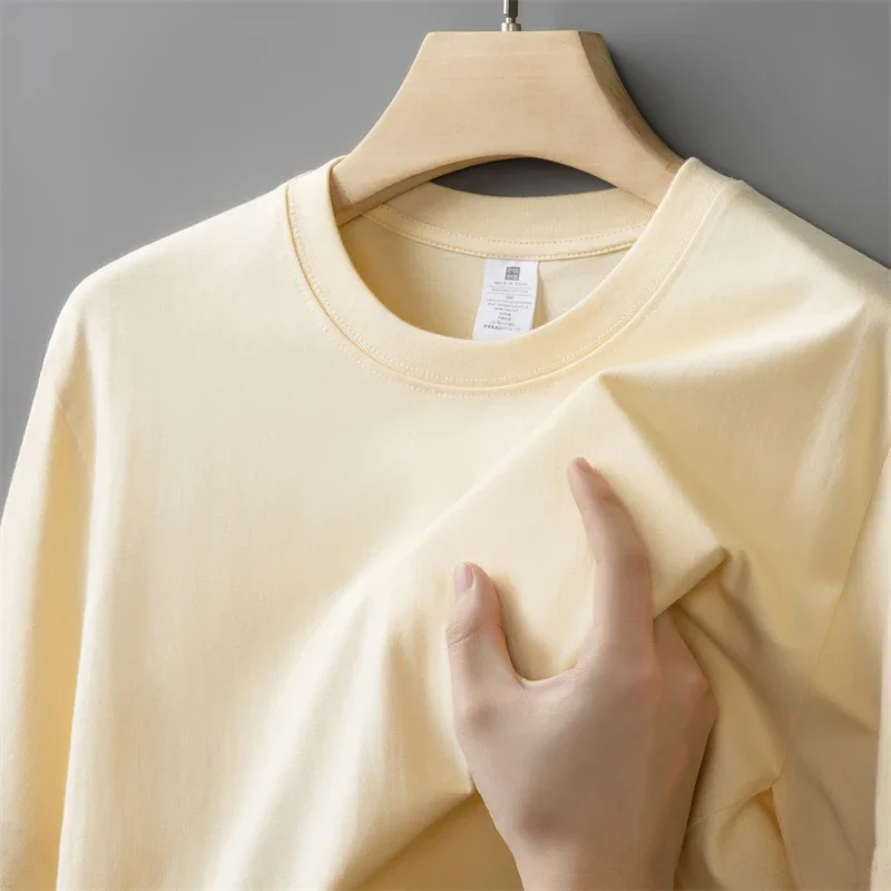 230g Men's Oversized Thick Round Neck T-shirt Summer Short Sleeved T-shirt Pure Cotton Solid Color Top Casual Versatile T-shirt - Image 3