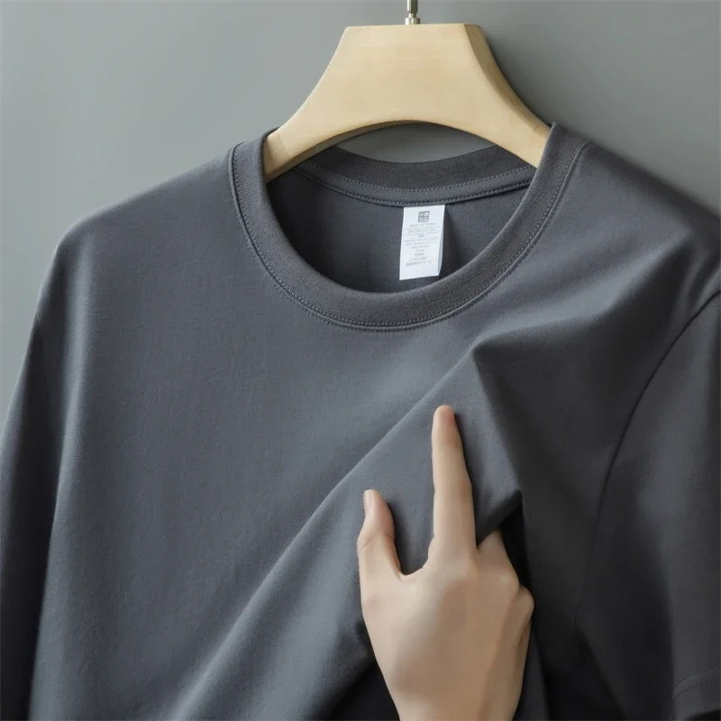 230g Men's Oversized Thick Round Neck T-shirt Summer Short Sleeved T-shirt Pure Cotton Solid Color Top Casual Versatile T-shirt - Image 4