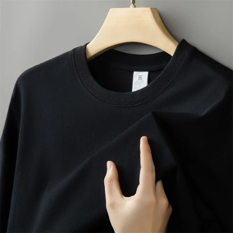 230g Men's Oversized Thick Round Neck T-shirt Summer Short Sleeved T-shirt Pure Cotton Solid Color Top Casual Versatile T-shirt - Image 6