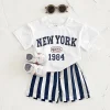2PCS Infant Outfit Suit 0-3Y Newborn Boys Clothes Sets New Summer T-shirt Baby Clothes Set Letter New York T-shirt Stripe Shorts