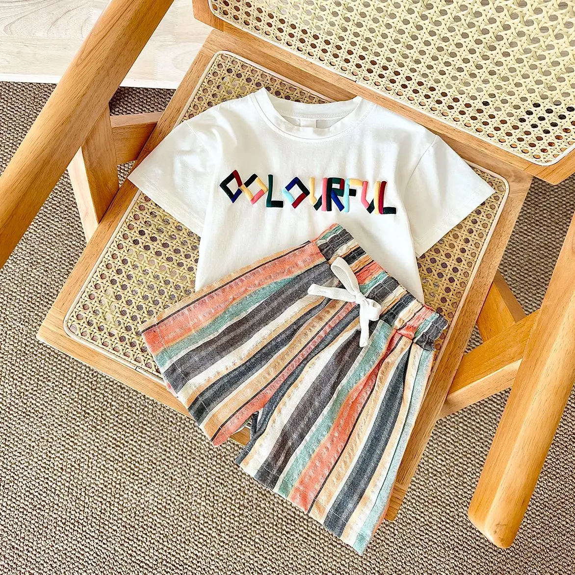 2Pcs Newborn Baby Clothes Sets Cotton T-shirt+Shorts Letter Colorful Striped Holiday Boy Girl Summer Casual Infant Suit 0-3Y - Image 2